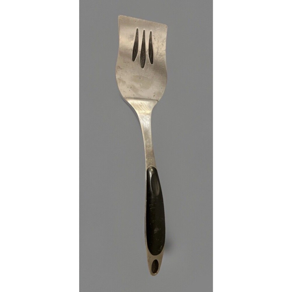 VTG Stainless Steel Kitchen Slotted Spatula Turner Black Handle Uniware 15 Inch